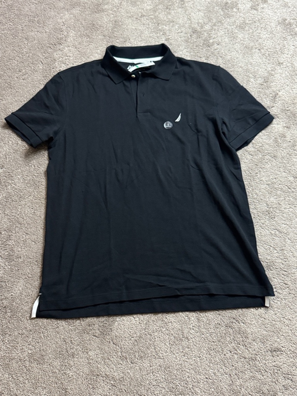 Nautica Black Polo Shirt Classic Fit Short Sleeve Logo SIZE L